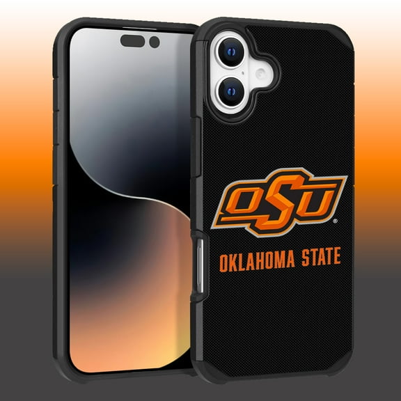 Apple iPhone 16 Plus (6.7) - Licensed NCAA of Oklahoma State University Cowboys & Cowgirls Logo on Orange Textured Dual Layer Case