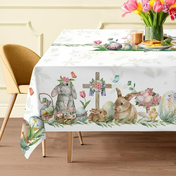 Easter Tablecloth 52x70 Inches, Floral Easter Decorations for The Home - Water Resistant Floral Table Cloth Rectangle for Party,Table, Outdoor