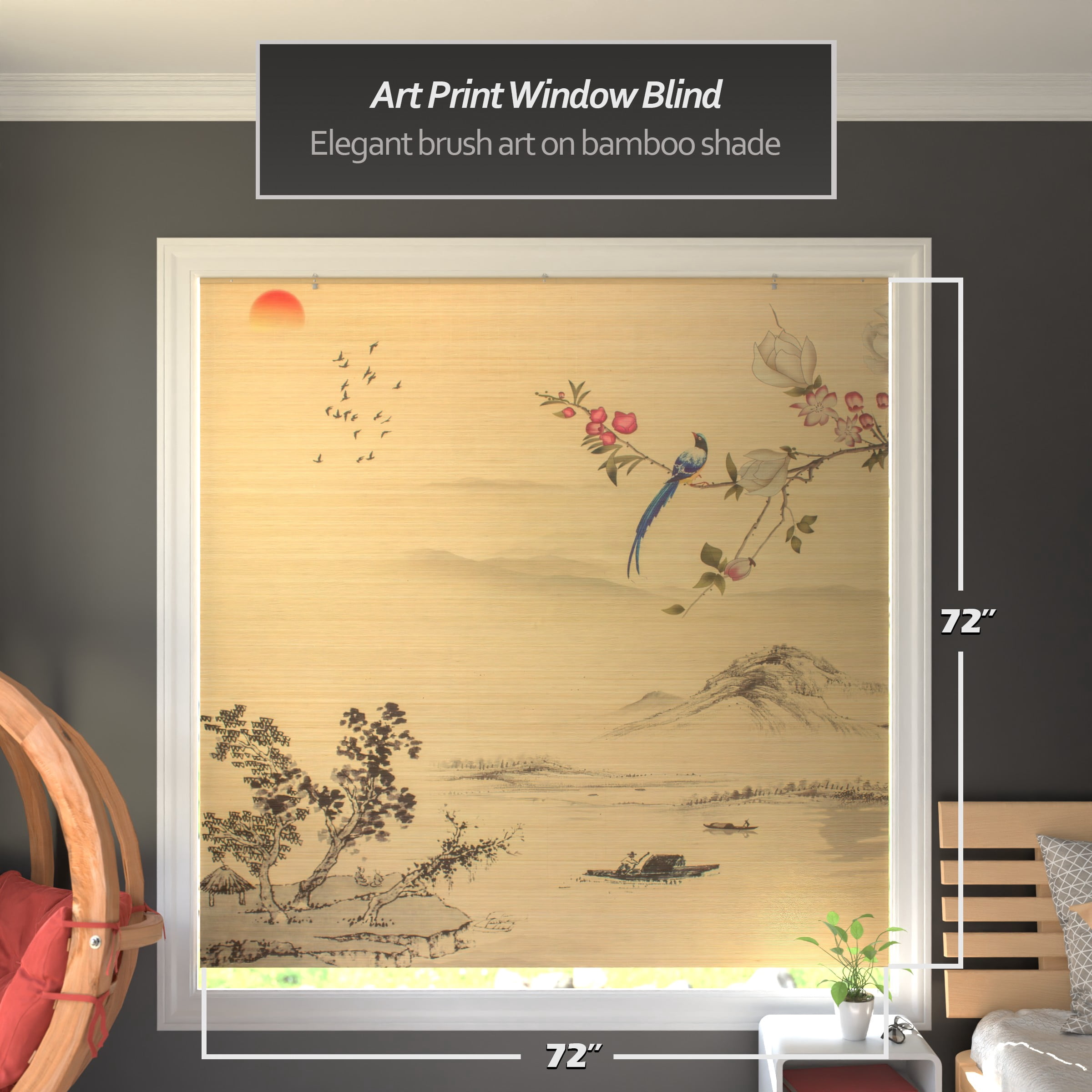 Red Lantern Bamboo Window Shade Blind - Rising Sun 72" W