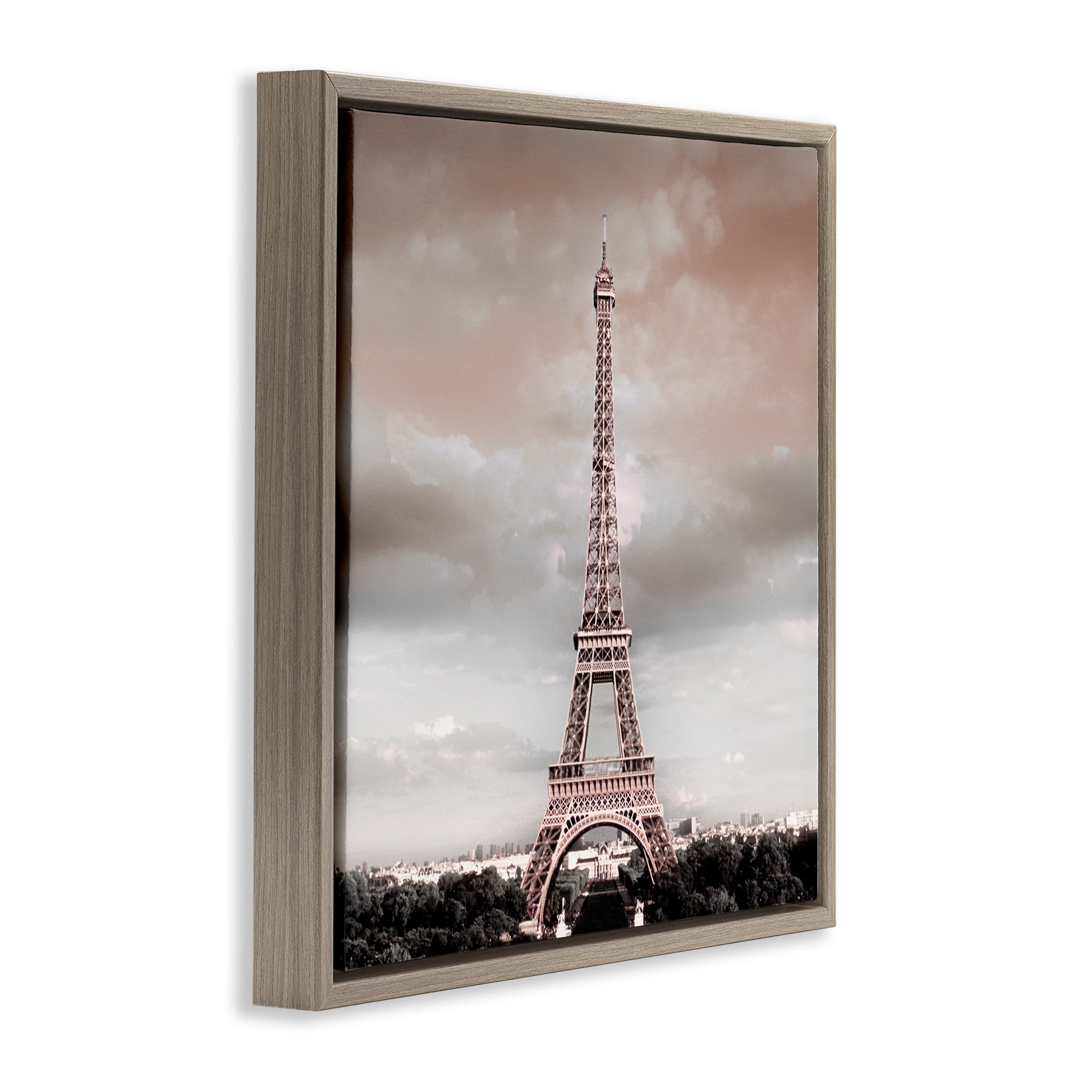 Stupell Industries Stormy View Eiffel Tower Cities & Countries Painting Brown Floater Framed Canvas Art Print Wall Art, 18 x 18