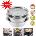 thumbnail image 2 of 3pcs Multifunctional Stainless Steel Basin Set Fruit Vegetable Bracket Drain Basin Grater Basin Kitchen Tools, 2 of 14