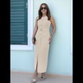 thumbnail image 3 of Vestidos de Trabajo para Mujer 2025, Vestido Formal Sin Mangas con Botones, Elegantes Conjuntos de Oficina con Cinturón. Beige L, 3 of 5
