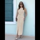 thumbnail image 3 of Vestidos de Trabajo para Mujer 2025, Vestido Formal Sin Mangas con Botones, Elegantes Conjuntos de Oficina con Cinturón. Beige L, 3 of 5