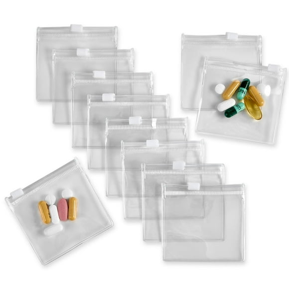 Sacs à Pilules Zippés - 12 Pcs, Sacs Mini en Plastique Transparent à Verrouillage Coulissant, Sans BPA pour Pilules Vitamines, Suppléments, Médicaments, Bijoux, Artisanat, Petits Objets - Auto-Scellants, Réutilisables, Adaptés aux Voyages