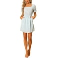 thumbnail image 2 of INSPIRE CHIC Women's Neck Square Puff Sleeve Elastic Waist Mini Floral Dress XS Light Blue, 2 of 6