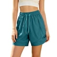 thumbnail image 3 of Women's Nylon High Waisted Elastic Drawstring Workout Shorts with Pockets, Running Gym Hiking Casual Summer, Womens Athletic Shorts | UKHCCC,Green L, 3 of 7