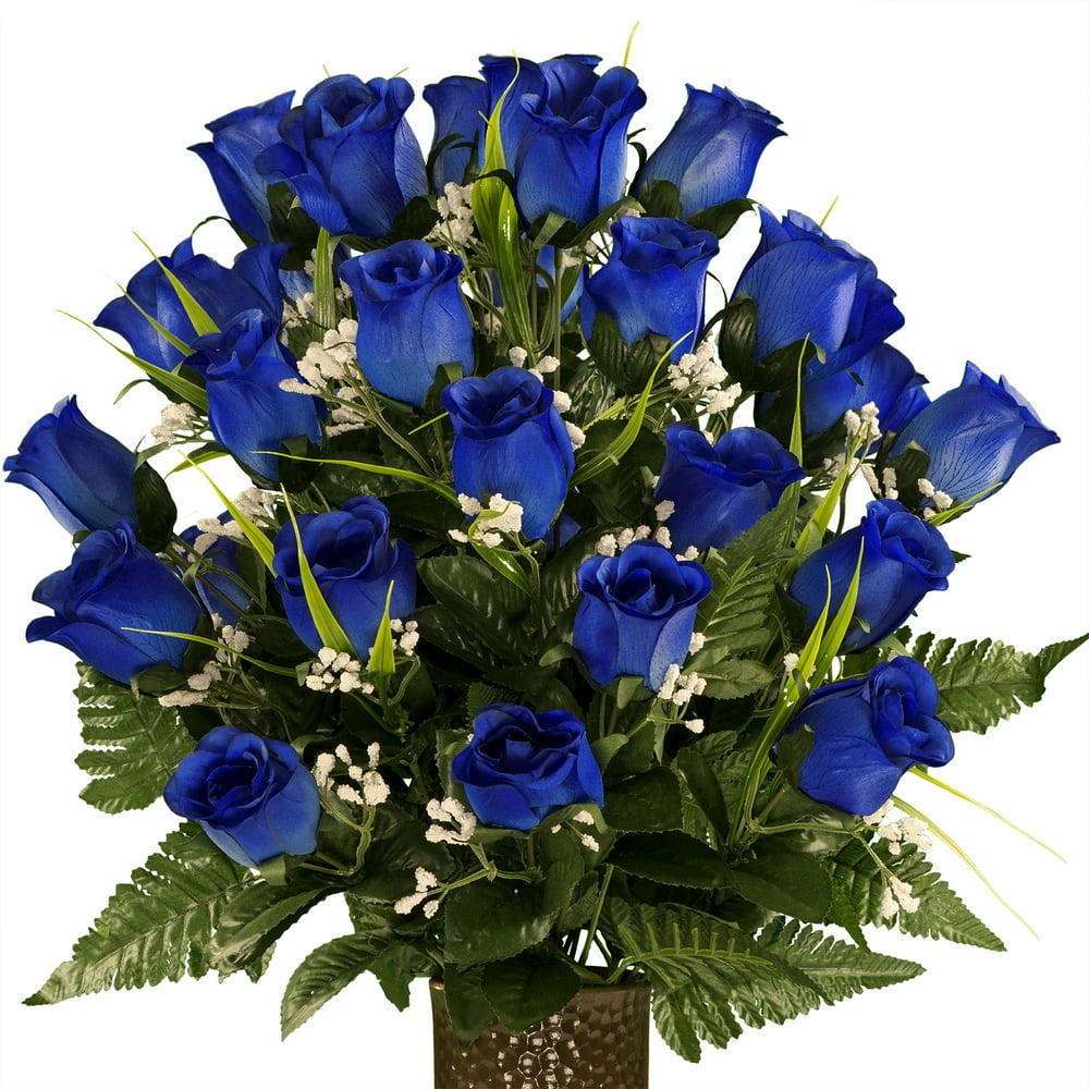 Sympathy Silks Artificial Cemetery Flowers -Dark Blue Rose with Lily