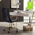 thumbnail image 6 of Faux Leather Office Chair Adjustable Swivel Desk Chair with Golden Legs and Arms Upholstered, Navy, 6 of 12