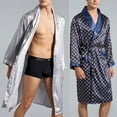 thumbnail image 2 of Fule Mens Satin Silk Luxury Pajamas Kimono Bathrobe Robe Dressing Gown Pjs Loungewear, 2 of 5