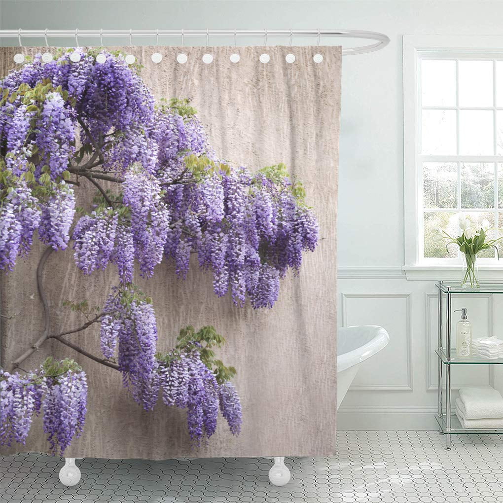 Details about   SVBright White Marble Purple Wisteria Flowers Shower Curtain Blossom Floral 6... 