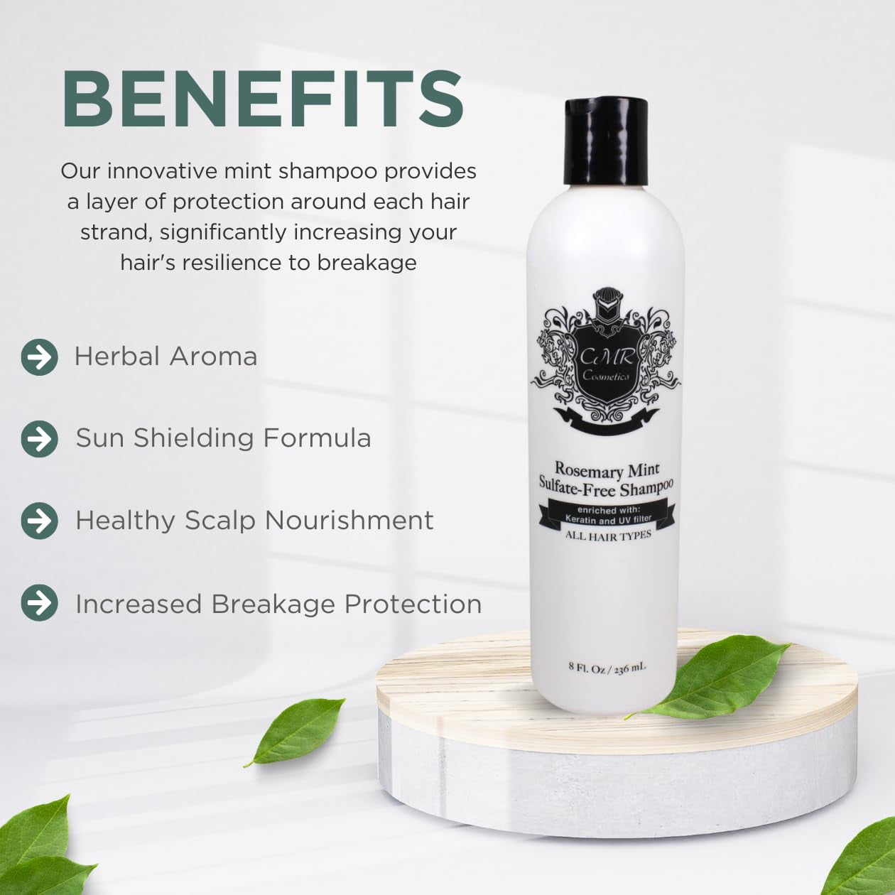 CMR Cosmetics Rosemary Mint Shampoo Sulfate-Free Herbal Hair Care for Scalp Revitalization, Cleansing & Nourishing  Cleanse for Healthy, Vibrant Hair