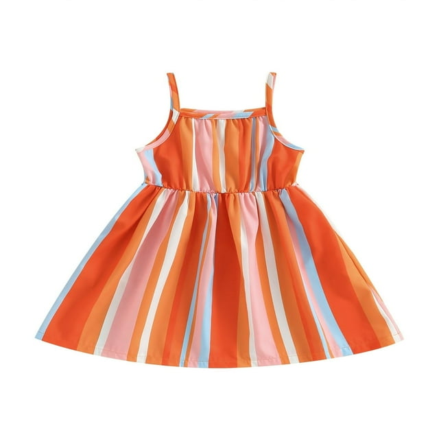 Petites Filles Princesse Robe Rayures Dot Print Robe Décontractée A-Ligne Robe pour la Plage Partie Vêtements Mignons 4-5 Ans