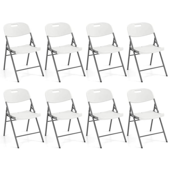 Costway Folding Chairs Set of 8 HDPE Plastic Chairs with Metal Frame for Home Office