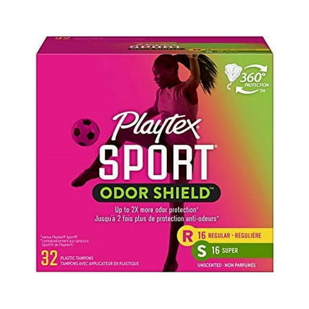 Playtex Sport Fresh Balance Tampons with Odor Shield Technology, Regular and Super Multi-Pack, Scented - 32 Count