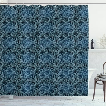 Ambesonne Victorian Shower Curtain, Blue Ornate Flourish, 69"Wx70"L, Dark Blue and Pale Blue
