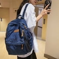 thumbnail image 2 of Student Denim Backpack Zipper Bookbag Multi Pockets Large School Bag(Navy Blue), 2 of 7