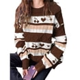 thumbnail image 1 of Suéter de Otoño para Mujer, Estilo Abuelo, Vintage, de Rayas, de Gran Tamaño, con Cuello Redondo, Larga, Hombros Caídos, Tejido de Punto Marrón M, 1 of 8