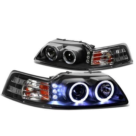 - For 99-04 Ford Mustang SN-95 Dual LED Halo Ring Projector Headlight Black Housing Amber Corner Headlamp 00 01 02 03 Left+Right