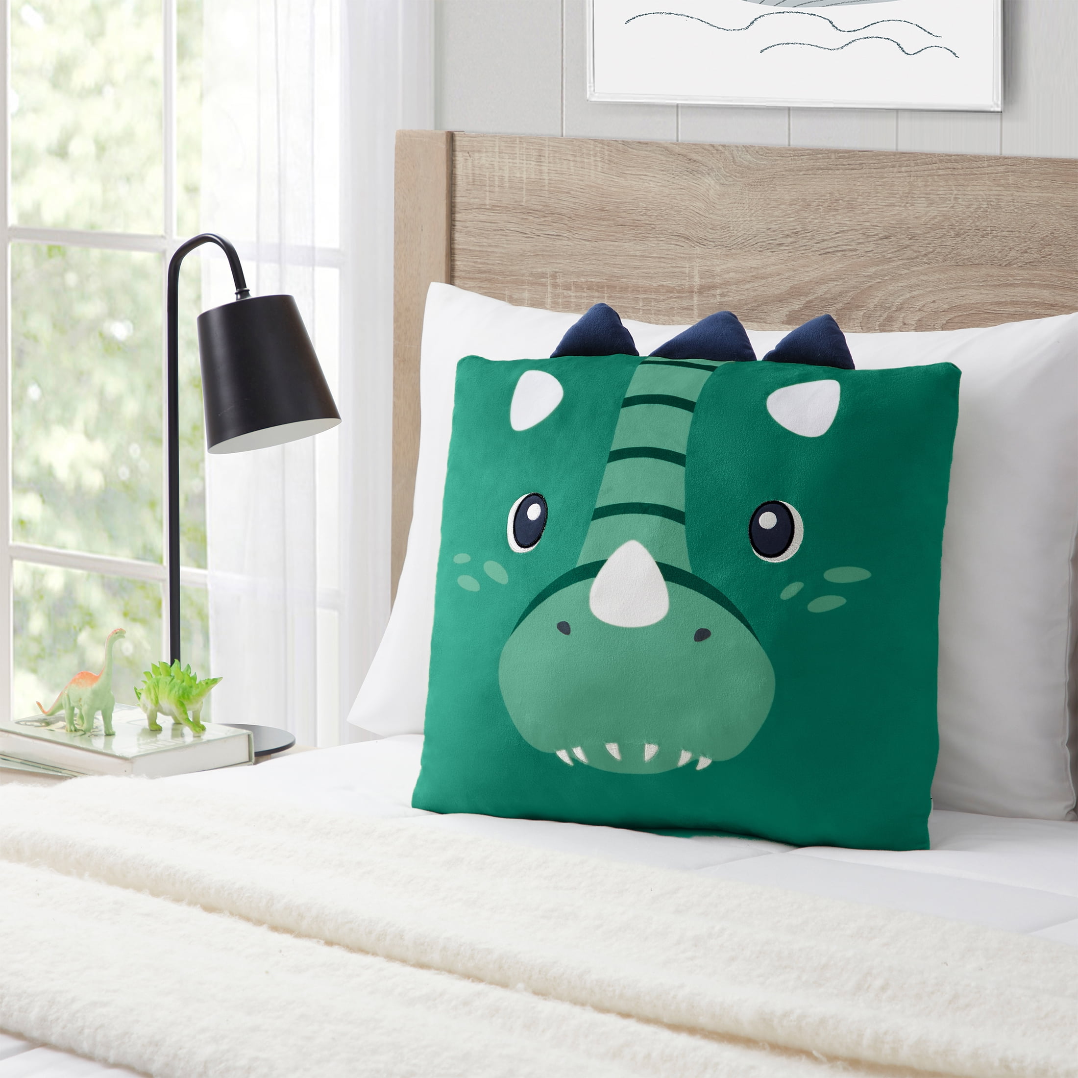 (2 pack) Your Zone Snuggly Dino Decorative Pillow, 18 in x 18 in, Multicolor