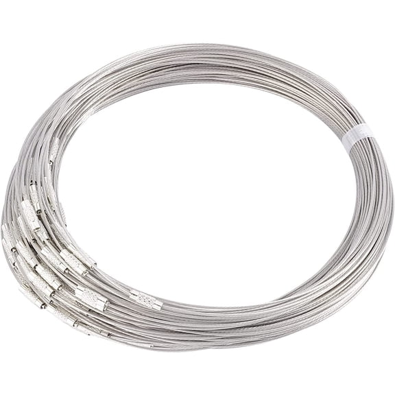 10 Strands Necklace Wire Jewelry Steel Wire with Screw Clasp Steel Necklace Cord for DIY Jewellery Making Silver 18" x1mm