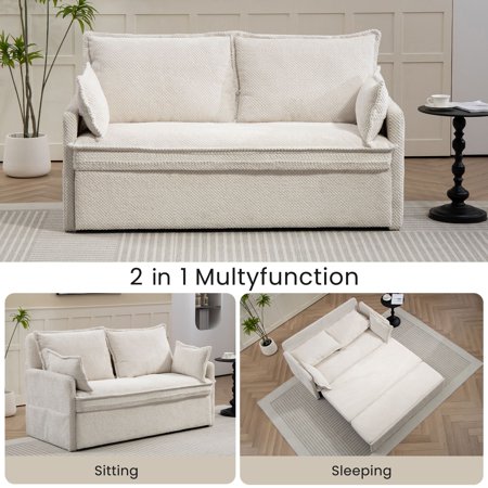 59.5" Convertible Corduroy Sofa Bed with Storage & USB/C-Type Charging Ports – Sleeper Sofa for Living Room, Bedroom, Apartment