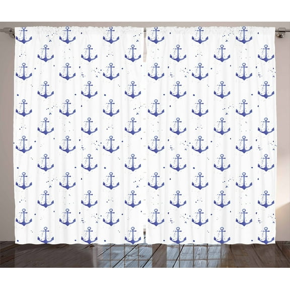 Ambesonne Anchor Curtains 2 Panel Set, Aquarelle Marine, 108" x 96", Violet Blue and White