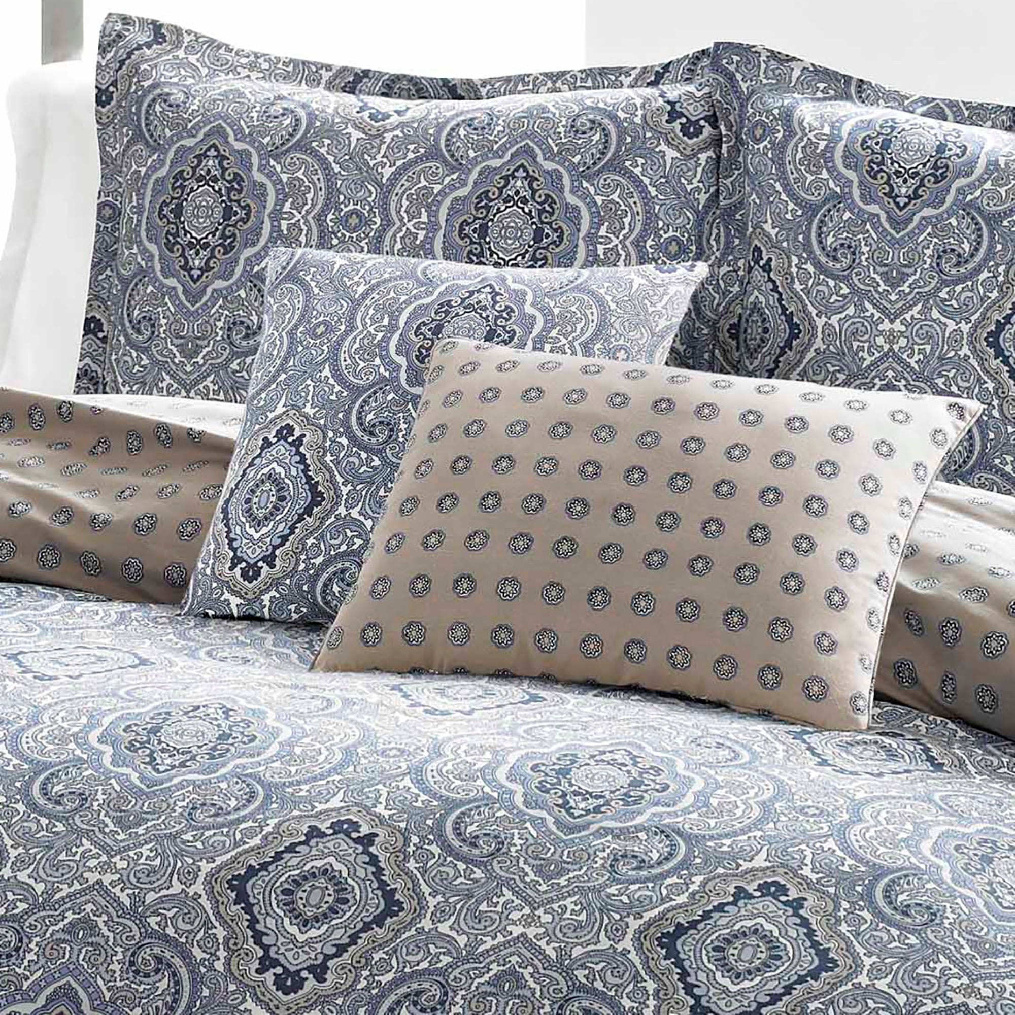 City Scene Milan Cotton Blue 3 Piece Duvet Cover Set-Full/Queen