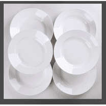 Set of 6 modern white dinner plates, 9.5 inches, perfect for salads and meals. Dishwasher, microwa