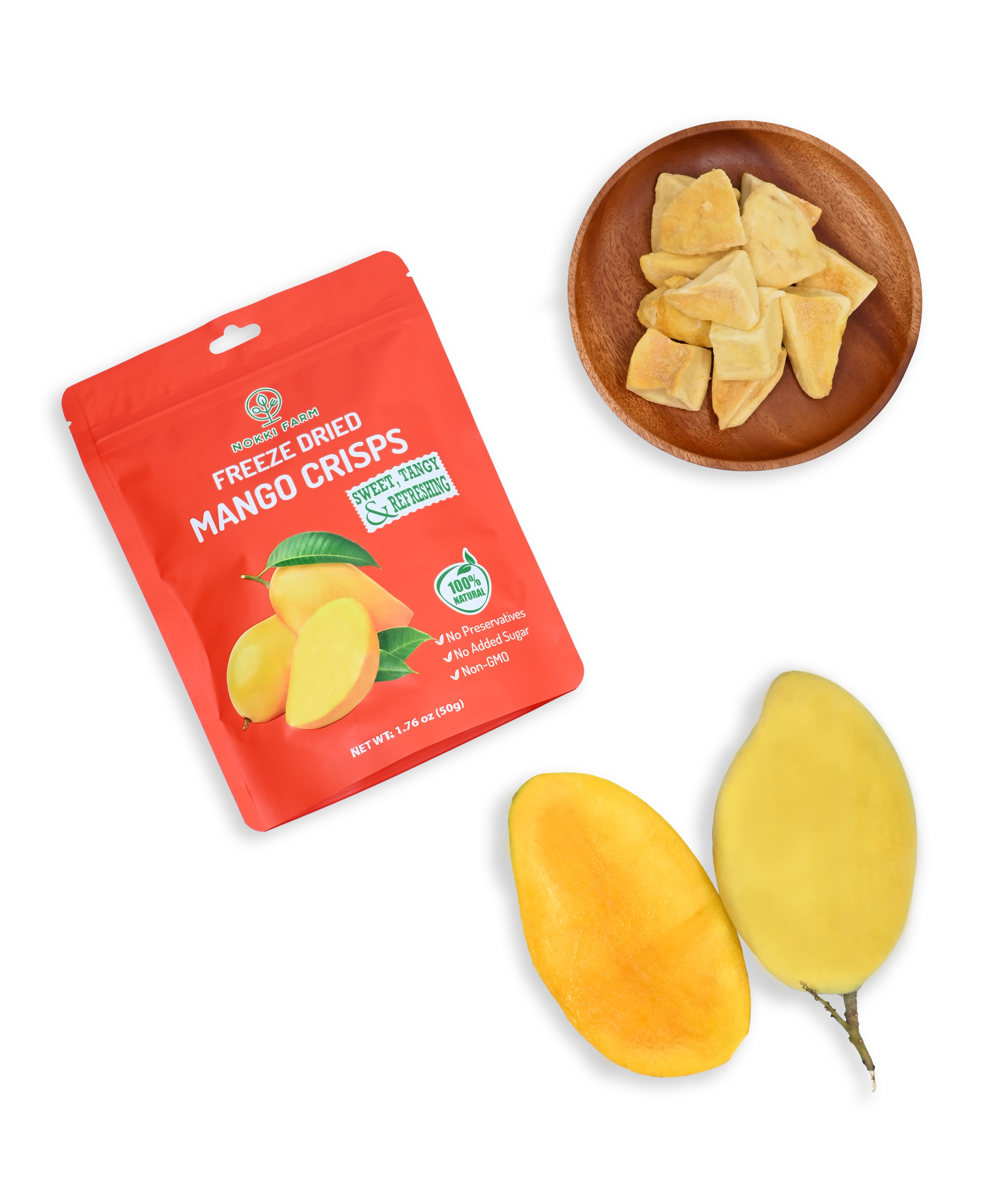 NOKKI FARM Freeze Mango Fruit, Healthy & Exotic Tropical Superfood Snacks, Kid-Approved, No Added Sugar or Preservatives, Shelf-Stable, 1.73 Oz, 3 Pack