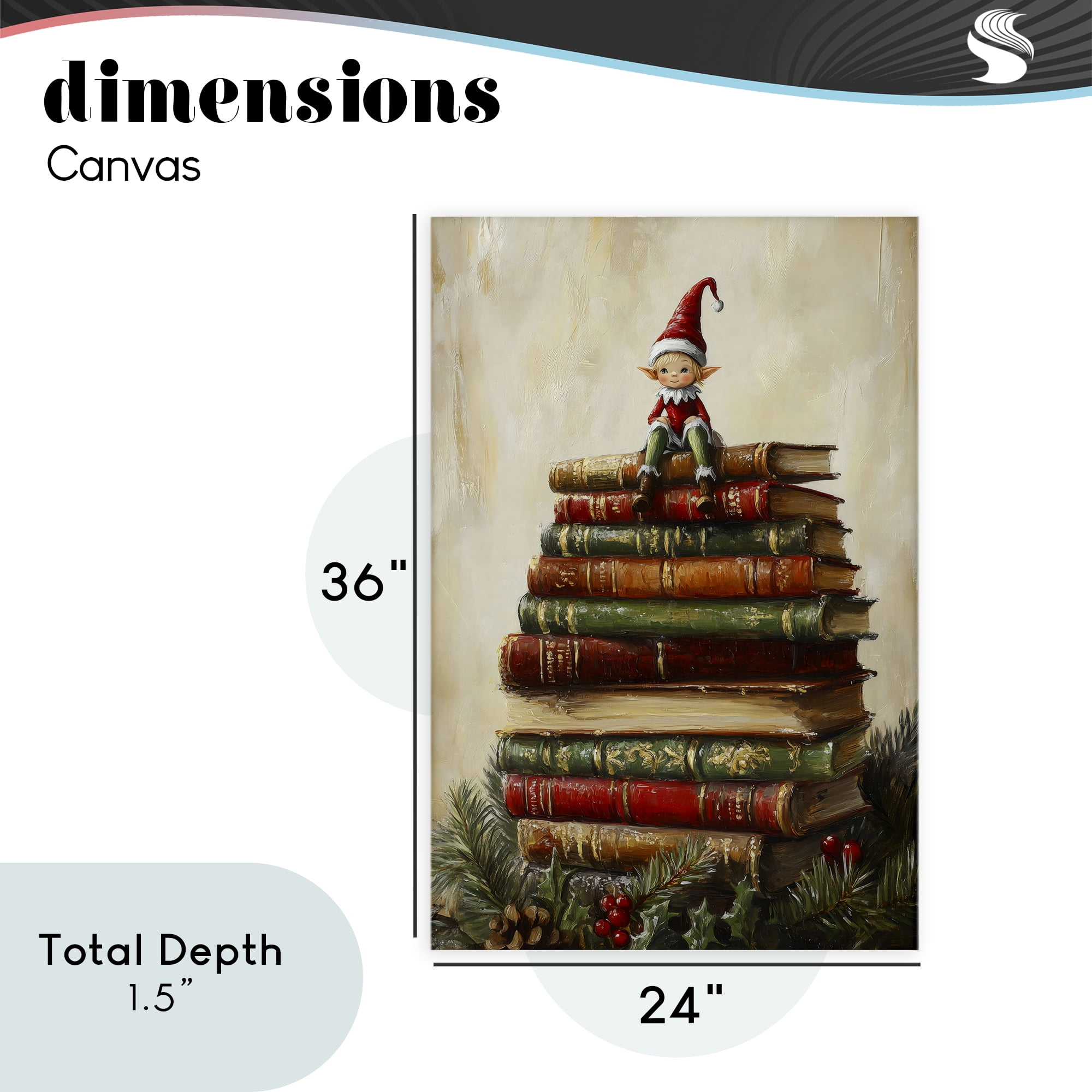 Christmas Elf Bookstack Canvas Wall Art, design by Petal Prints Design