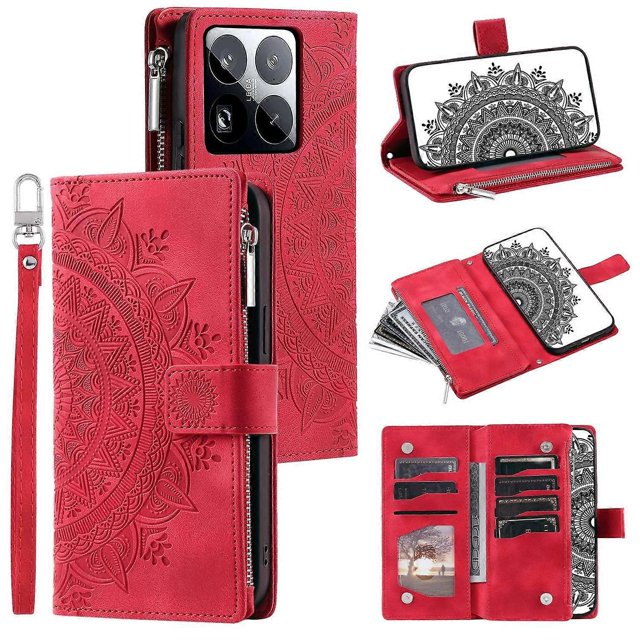 Style 006 For Xiaomi 15 Pro Wallet Case PU Leather Phone Cover Mandala Flower Pattern - Grey