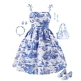 thumbnail image 2 of vigerkar Girl's Ruched Short A Line Dresses Sleeveless Shirred Layered Flared Dress (Blue, 10-11 Years), 2 of 7