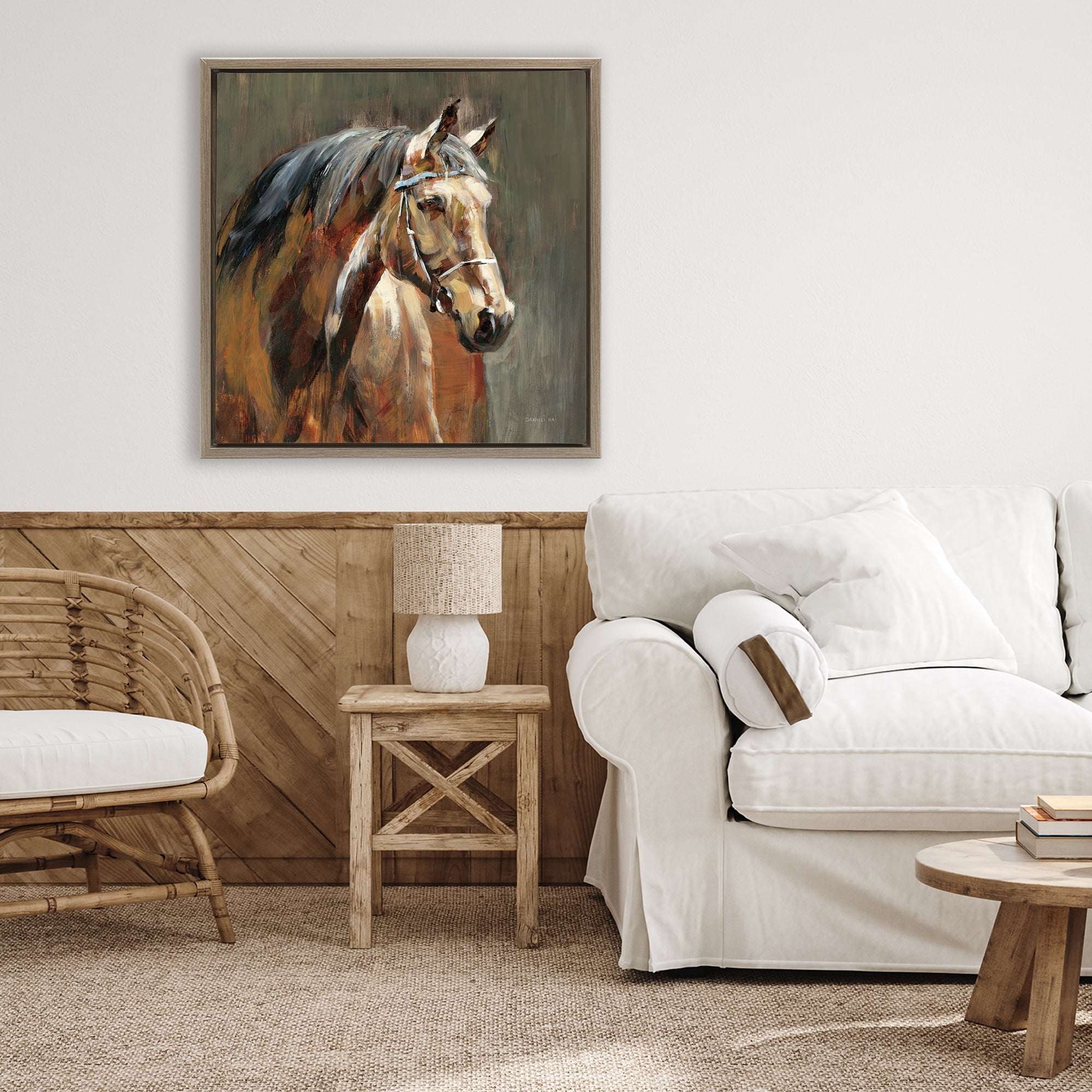Stupell Industries Horse in Stable at Dusk Brown Framed Floater Canvas Wall Art, design by Danhui Nai