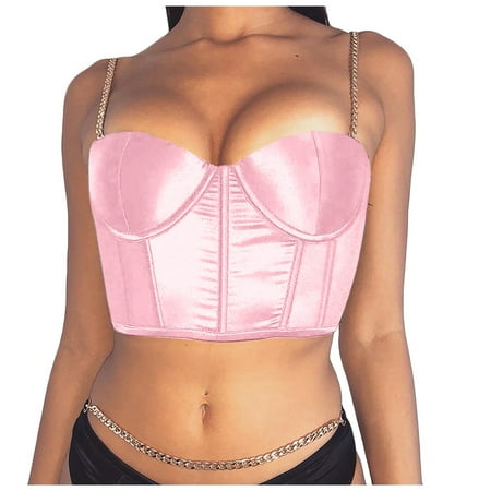 

KDDYLITQ Vest for Women Seamless Chain Push Up Crop Top Sexy Strappy Bra Pink S