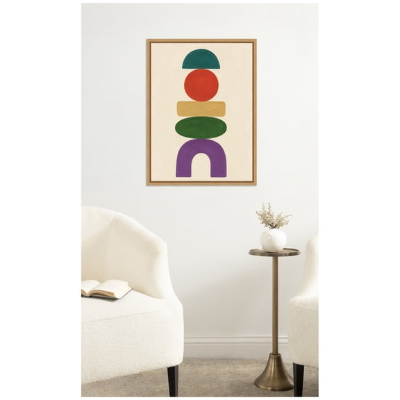 Kate and Laurel Framed Canvas Wall Art Print Toys by Laura Moss, 18 x 24 Sylvie Natural Frame, Modern Contemporary, Abstract Art for Wall Decor