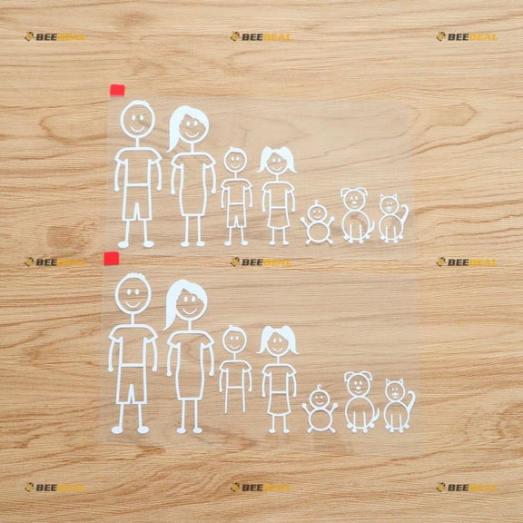 Stick Family Figure Pet Dog Cat Sticker Car Sticker Decal Vinyl - 2 Pack White, 8 Inches - No Background Die Cut