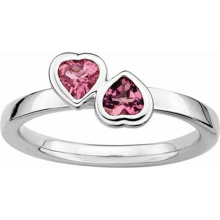 SS Stackable Expressions Pink Tourmaline Double Heart Ring