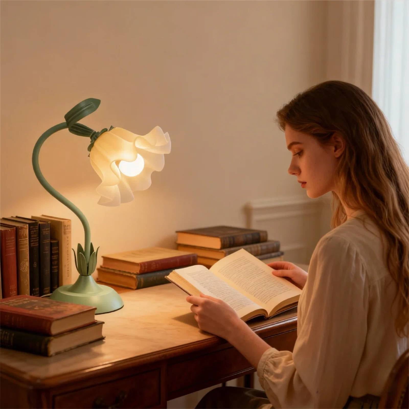 Floral Table Lamp with Adjustable Gooseneck, 3 Color Temperatures Bedside Lamp, E26 Base for Bedroom