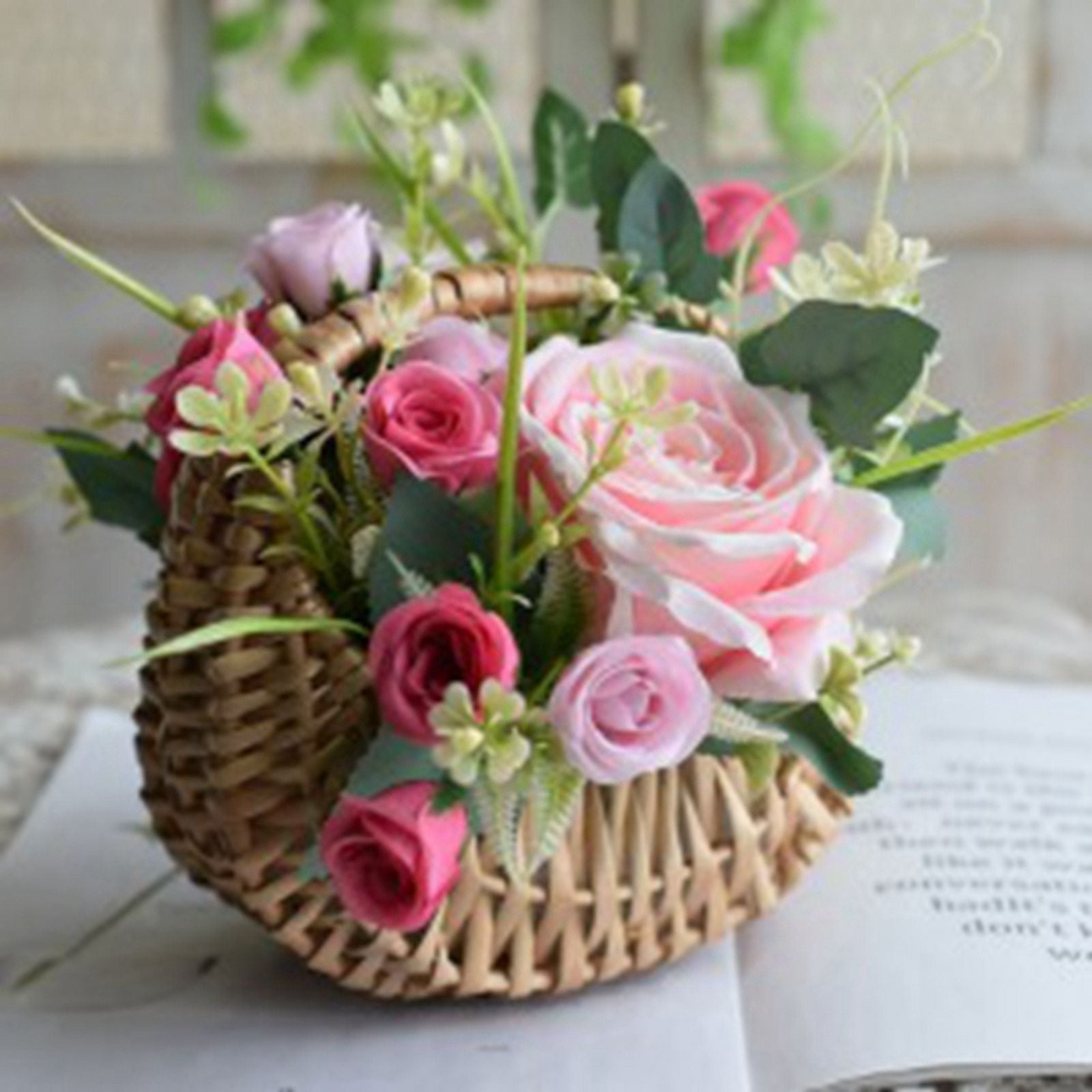 3Pcs Rattan Basket Half Moon Wicker Basket Willow Straw Basket Woven Basket with Handle Wedding Flower