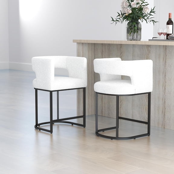 Westice Counter Height Stools for Kitchen Island Set of 2, 28" Barral Bar Stools with Backrest, Black Metal Frame, Upholstered Linen Fabric Stools for Pub, Club, Dining Room, Beige