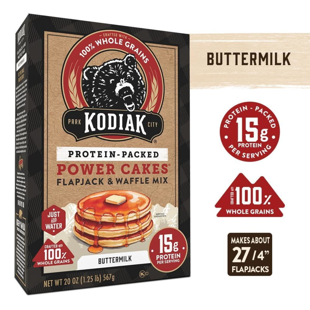 Kodiak Protein-Packed Power Cakes Buttermilk Pancake and Waffle Mix, 20 oz Box