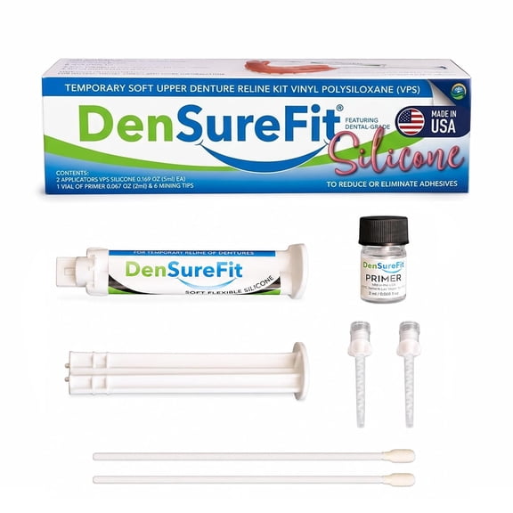 DenSurefit Lower Denture Reline Kit, 3-6 Month Soft Silicone Dentures Repair Set to Refit, Improve and Tighten, Easy to Use Reline Set with Larger Primer and Applicators for Comfortable Fit