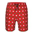 thumbnail image 3 of Honeii's White and Green Polka Dot Print Men's Casual Shorts with Drawstring，Swim Trunks Quick Dry Beach Shorts, 3 of 5