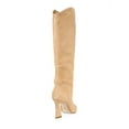 thumbnail image 2 of Schutz Maryana Stack Flare Honey Beige Leather Pointed Toe Mid Heel Calf Boots (Wood, 11), 2 of 5