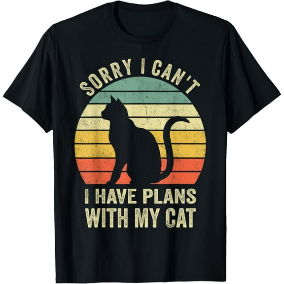 Sorry I can't I have plans with my Cat Funny Cat Lovers T-ShirtMen and women, White Black T-shirt, size: Extra large S-1873XL