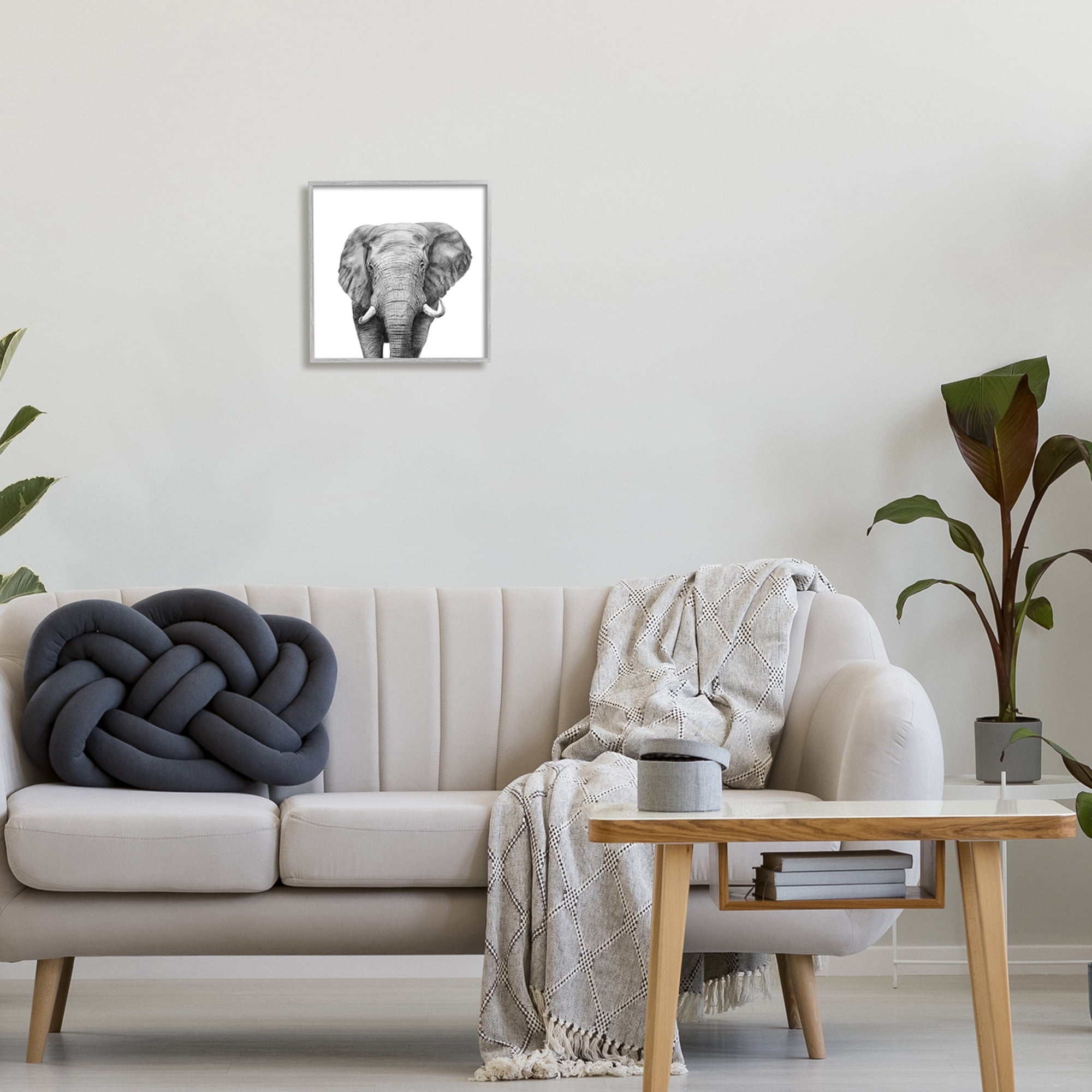 Stupell Industries Realistic Elephant Portrait Minimal Black White Wildlife Illustration Graphic Art Gray Framed Art Print Wall Art, 12x12, by Victoria Borges