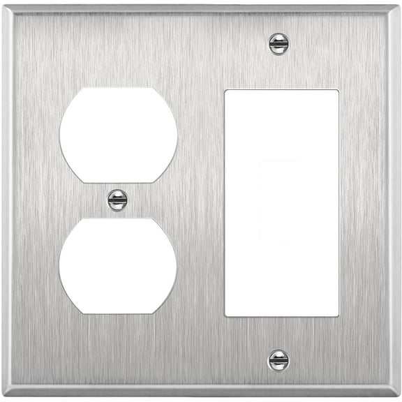 ENERLITES Combination Duplex Receptacle Outlet or Decorator Light Switch Metal Wall Plate, Corrosive Resistant, Size 2-Gang 4.50" x 4.57", 772131, 430 Stainless Steel, UL Listed, Silver