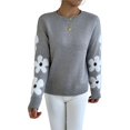 thumbnail image 3 of Suéteres de Cuello Redondo, Larga y Hombros Caídos con Estampado Floral para Mujer. Gris XL, 3 of 9