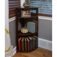 thumbnail image 2 of Niche Flip Flop 34 Inch Folding 3-Shelf Corner Bookcase, No Tools Assembly, Sturdy Solid Wood, Easy Setup, Space-Saving Bookshelf for Home, Office, Dorm, Living Room, Bedroom, Mocha Walnut Finish, 2 of 8
