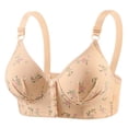 thumbnail image 2 of Feancey Push Up Front Closure Bras for Women Floral Embroidered Wireless Bra Plus Size Casual Everyday Brassiere Large Bust Minimizer Bras Beige 36, 2 of 5